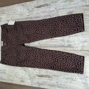 FREE PEOPLE MOCHA COMBO SKINNY FLOCKED LEOPARD MOCHA JEANS